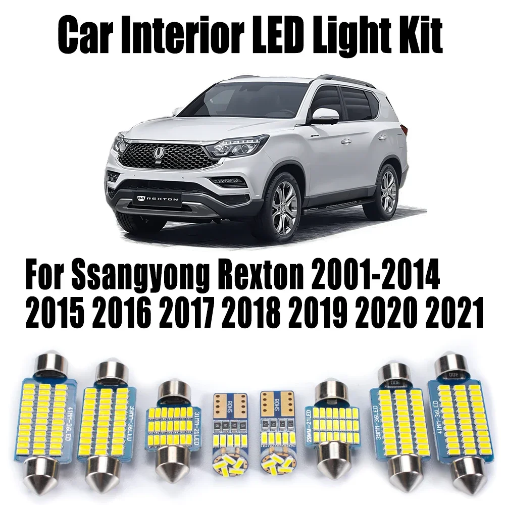 Светодиодный внутренний купольный светильник Canbus для чтения багажника, комплект ламп для Ssangyong Rexton 2001- 2017 2018 2019 2020 2021, автомобильные аксессуары
Светодиодный внутренний купольный светильник Canbus для чтения багажника, комплект ламп для Ssangyong Rexton 2001- 2017 2018 2019 2020 2021, автомобильные аксессуары
