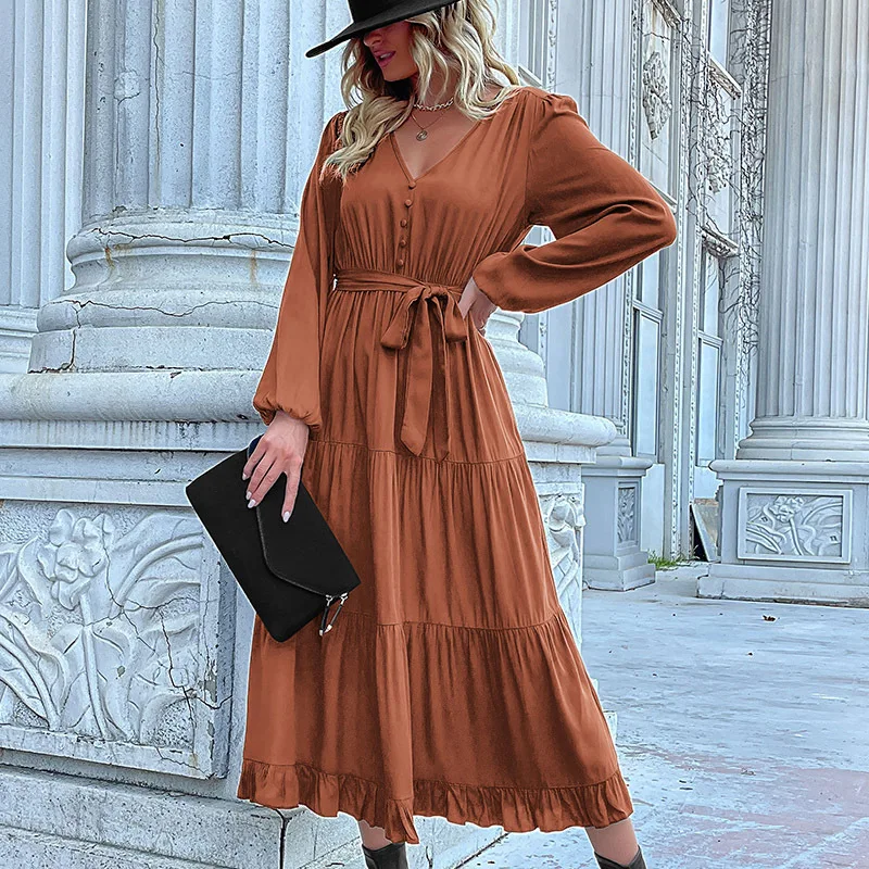 Women Solid Dresses Lace Up Dress V Neck Ankle Lenth Long Sleeves A Line Waist Cinch Loose Fit Casual Office Lady 2025 Spring
Women Solid Dresses Lace Up Dress V Neck Ankle Lenth Long Sleeves A Line Waist Cinch Loose Fit Casual Office Lady 2025 Spring