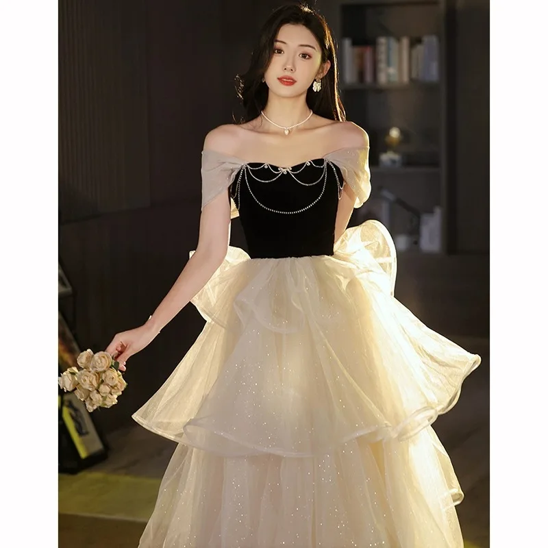 Champagne Tulle Patchwork Evening Dress Women Boat Neck Chain Cocktail Dresses Elegant Modern A-Line Tiered Prom Gown
Champagne Tulle Patchwork Evening Dress Women Boat Neck Chain Cocktail Dresses Elegant Modern A-Line Tiered Prom Gown