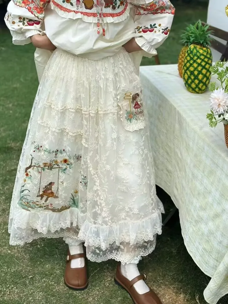 Japanese Mori Girl Vintage Embroidery Lace Ruffled Patchwork Skirt for Women Spring High Waist Lolita A-line Long Skirts Female
Japanese Mori Girl Vintage Embroidery Lace Ruffled Patchwork Skirt for Women Spring High Waist Lolita A-line Long Skirts Female