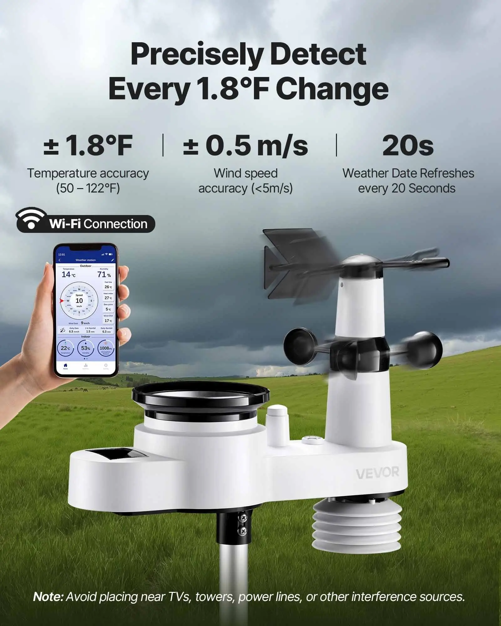 5-in-1 Wi-Fi Weather Station, 7.5-Inch VA Display, Wireless Solar Powered Outdoor Sensor, Rain Gauge, Indoor Outdoor for
5-in-1 Wi-Fi Weather Station, 7.5-Inch VA Display, Wireless Solar Powered Outdoor Sensor, Rain Gauge, Indoor Outdoor for