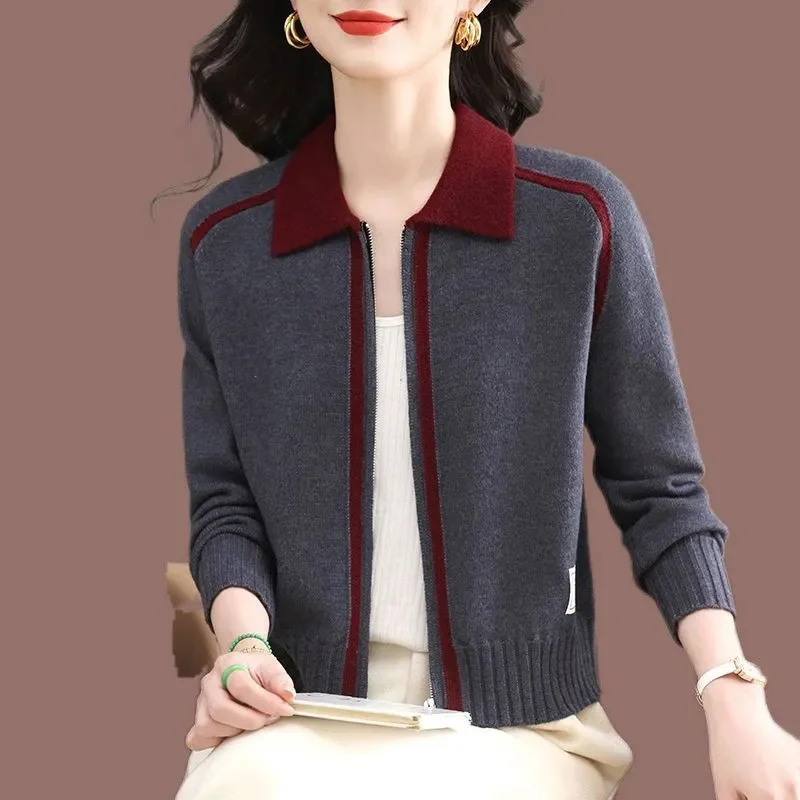 Женский свитер на молнии, шерстяное пальто, весенне-осенний новый кардиган, двойная вязаная куртка, топ, короткий модный свитер с лацканами, серый
Женский свитер на молнии, шерстяное пальто, весенне-осенний новый кардиган, двойная вязаная куртка, топ, короткий модный свитер с лацканами, серый