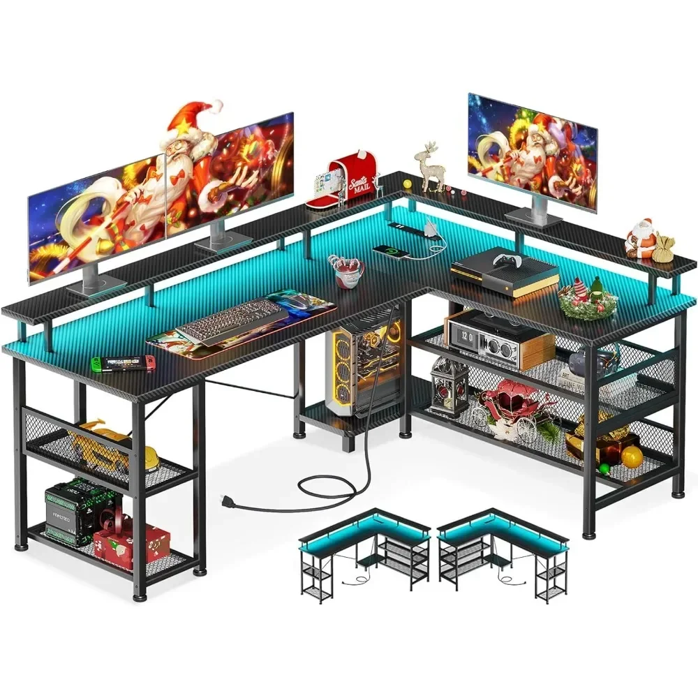 59" L Shaped Gaming Desk with Power Outlet and LED Lights, Reversible L Shaped Desk with Storage Shelves & Monitor Stand
59" L Shaped Gaming Desk with Power Outlet and LED Lights, Reversible L Shaped Desk with Storage Shelves & Monitor Stand