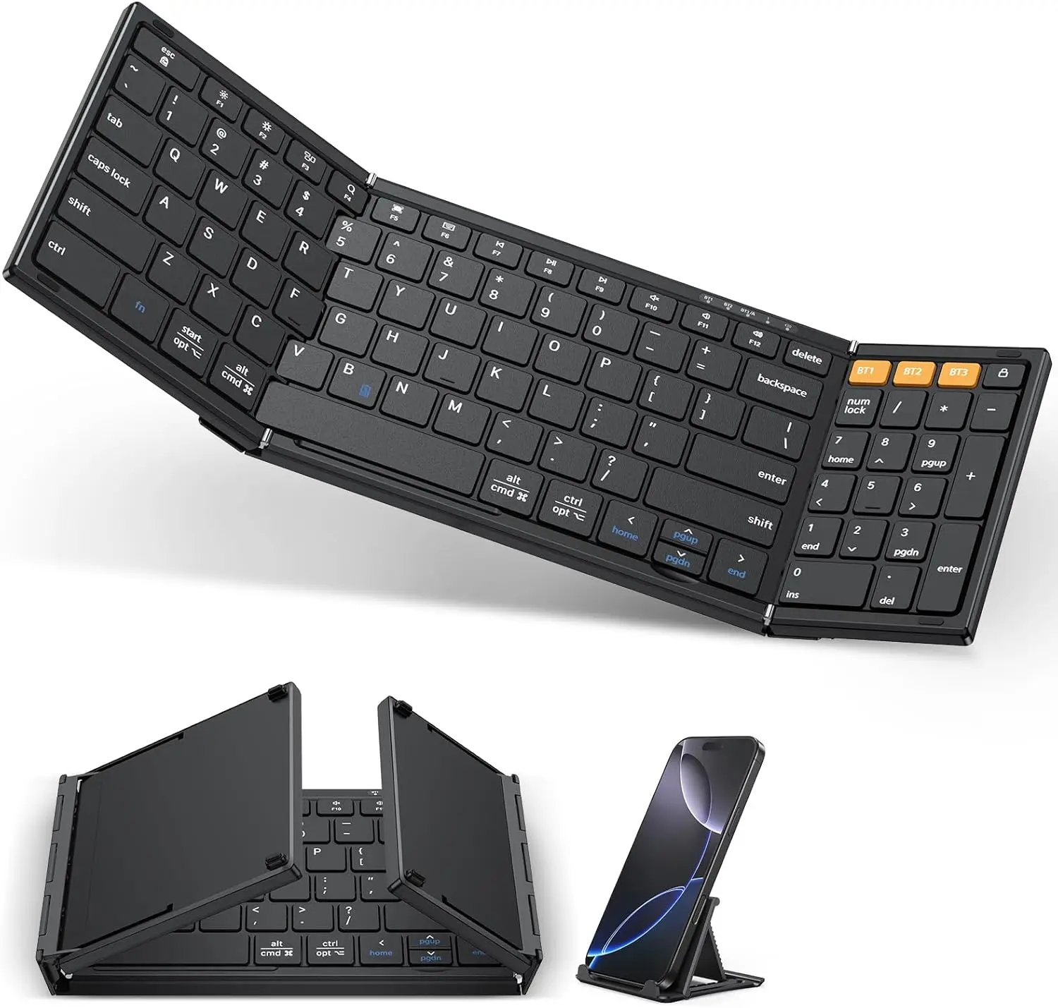 Foldable Bluetooth Keyboard Supports 3 Devices, Rechargeable Wireless for iPad iOS Android Tablet MacOS Windows Laptop PC, Full Size Travel Keyboard, Black
Foldable Bluetooth Keyboard Supports 3 Devices, Rechargeable Wireless for iPad iOS Android Tablet MacOS Windows Laptop PC, Full Size Travel Keyboard, Black