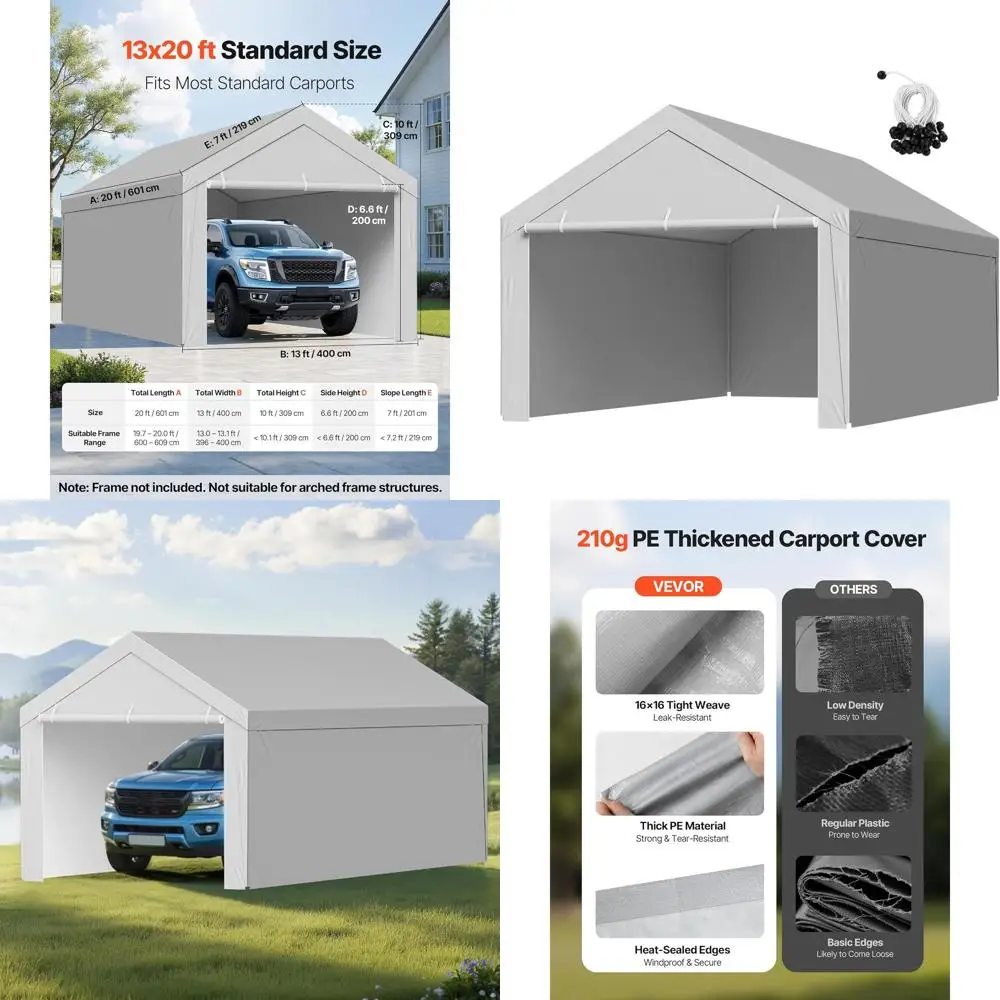 13x20ft Waterproof Carport Canopy with Sides, UV-Protected Heavy-Duty Shelter Tarp, Grey, No Frame
13x20ft Waterproof Carport Canopy with Sides, UV-Protected Heavy-Duty Shelter Tarp, Grey, No Frame