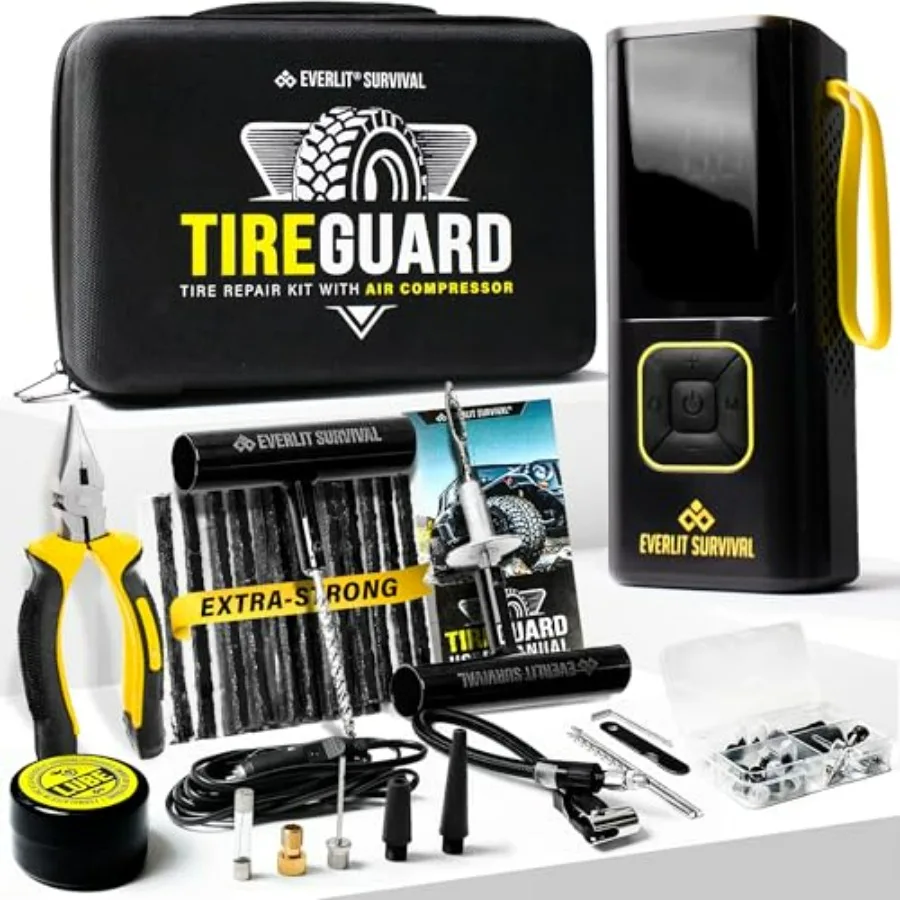 All-in-One Tire Repair Kit with Air Compressor 150 PSI Portable Cordless Tire Inflator Plug Kit for Car SUV Truck Motorcycle Fa
All-in-One Tire Repair Kit with Air Compressor 150 PSI Portable Cordless Tire Inflator Plug Kit for Car SUV Truck Motorcycle Fa