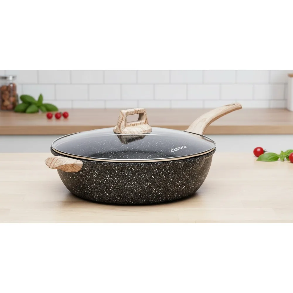 12.5 Inch Nonstick Deep Fry Pan with Lid, 6.5 Qt Induction Saute Cooker, PFOA Free Granite Coating for Family Cooking
12.5 Inch Nonstick Deep Fry Pan with Lid, 6.5 Qt Induction Saute Cooker, PFOA Free Granite Coating for Family Cooking