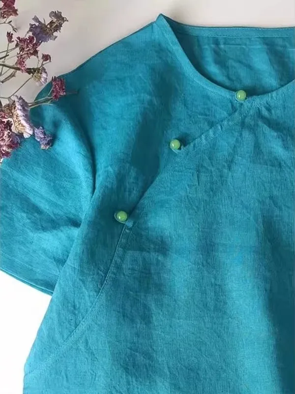 New Chinese Sle Design Peaco Blue Button ort Sve Women's irt Summer 2025 Casual Top Loose Fit round Ne Thin Mate...
New Chinese Sle Design Peaco Blue Button ort Sve Women's irt Summer 2025 Casual Top Loose Fit round Ne Thin Mate...