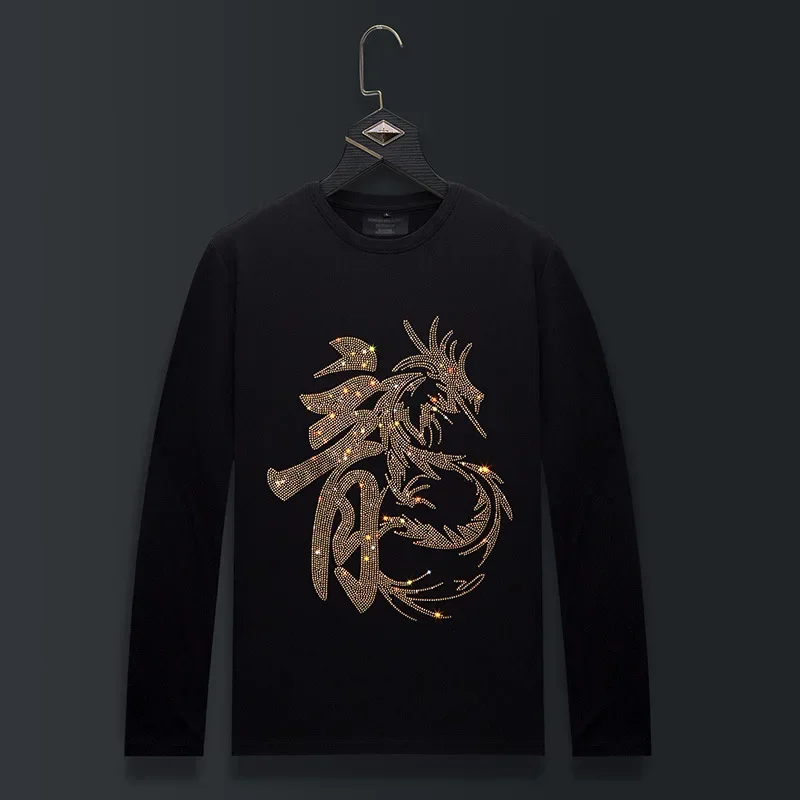 Plus Size O Neck Long Sleeve T Shirt Men Fashion Streetwear Chinese Elements Rhinestones Slim Modal Cotton Tshirts Mens Clothing
Plus Size O Neck Long Sleeve T Shirt Men Fashion Streetwear Chinese Elements Rhinestones Slim Modal Cotton Tshirts Mens Clothing