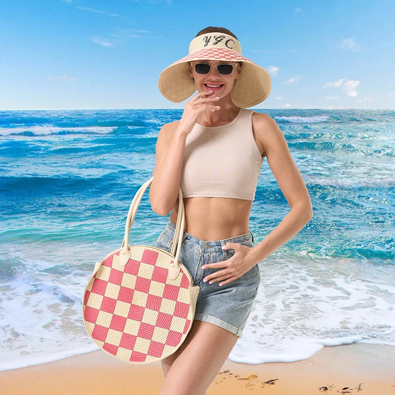 Summer fashion checkered design straw woven beach sun hat bag two-piece set, suitable for beach vacation
Summer fashion checkered design straw woven beach sun hat bag two-piece set, suitable for beach vacation