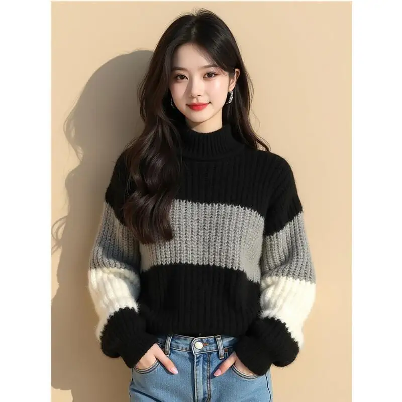 Lazy style loose short style autumn and winter contrast striped sweater women's outer wear small knitted sweater tops
Lazy style loose short style autumn and winter contrast striped sweater women's outer wear small knitted sweater tops