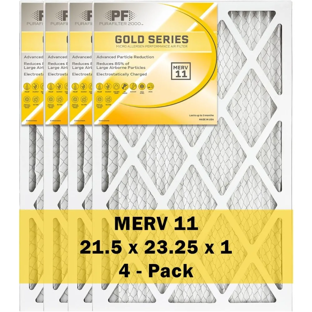 Micro Allergen Pleated Air Filter MERV 11 for AC Furnace Replacement 21.5x23.25x1 4 Pack
Micro Allergen Pleated Air Filter MERV 11 for AC Furnace Replacement 21.5x23.25x1 4 Pack