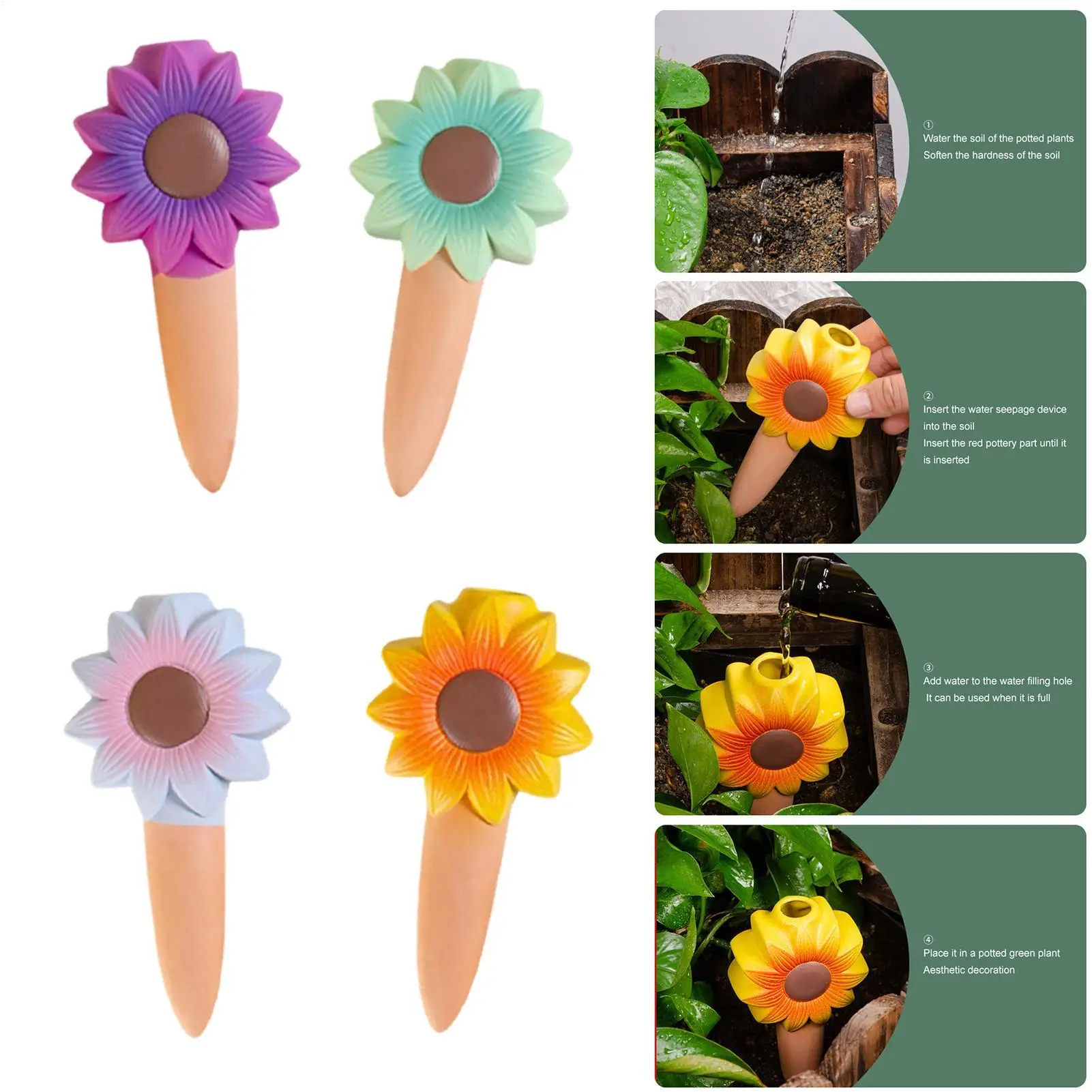 4pcs Sunflower Plant Watering Pile Self Watering Planter Insert Indoor Outdoor Terracotta Watering Stakes Vacation Plant Waterer
4pcs Sunflower Plant Watering Pile Self Watering Planter Insert Indoor Outdoor Terracotta Watering Stakes Vacation Plant Waterer