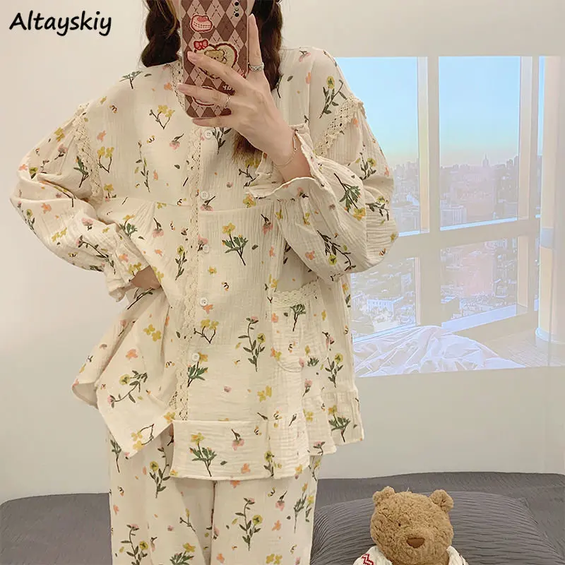Pajama Sets Women Long Sleeve Spring Home Sleepwear Floral Lovely Loose Comfortable Tender Korean Style Students Popular Lace
Pajama Sets Women Long Sleeve Spring Home Sleepwear Floral Lovely Loose Comfortable Tender Korean Style Students Popular Lace