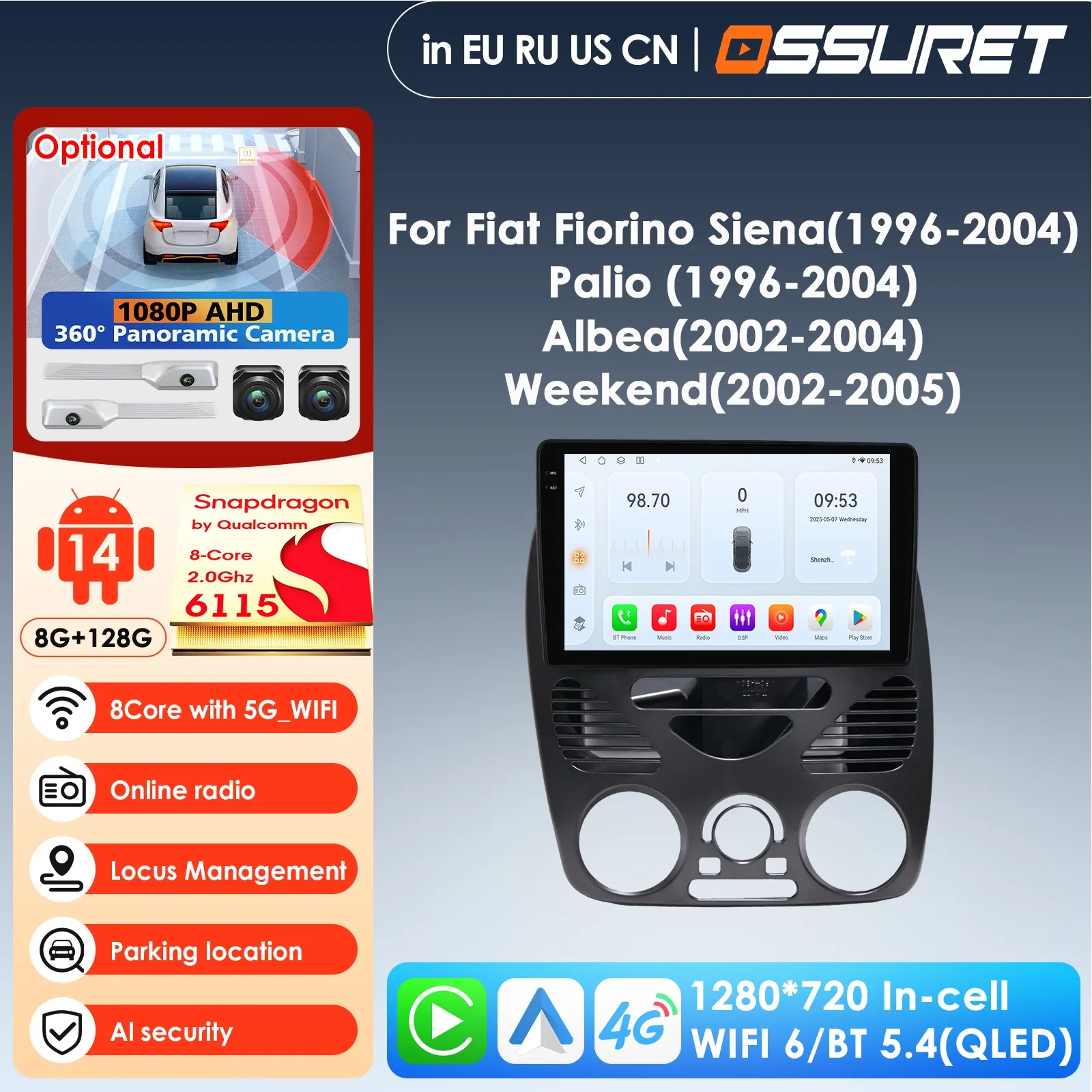 9inch Car Intelligent Screen Auto Radio for Albea 2002-2004 Weekend 2002-2005 Car Multimedia Player Stereo CarPlay 4G GPS BT AI
9inch Car Intelligent Screen Auto Radio for Albea 2002-2004 Weekend 2002-2005 Car Multimedia Player Stereo CarPlay 4G GPS BT AI