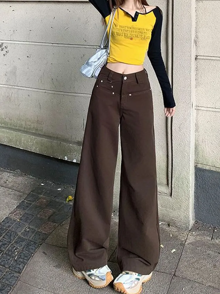 Cafe Brown Wide Leg Loose Fit Jeans Women's Spring Autumn American Retro Design Sensation Slimming Leg Lengthening Pants
Cafe Brown Wide Leg Loose Fit Jeans Women's Spring Autumn American Retro Design Sensation Slimming Leg Lengthening Pants