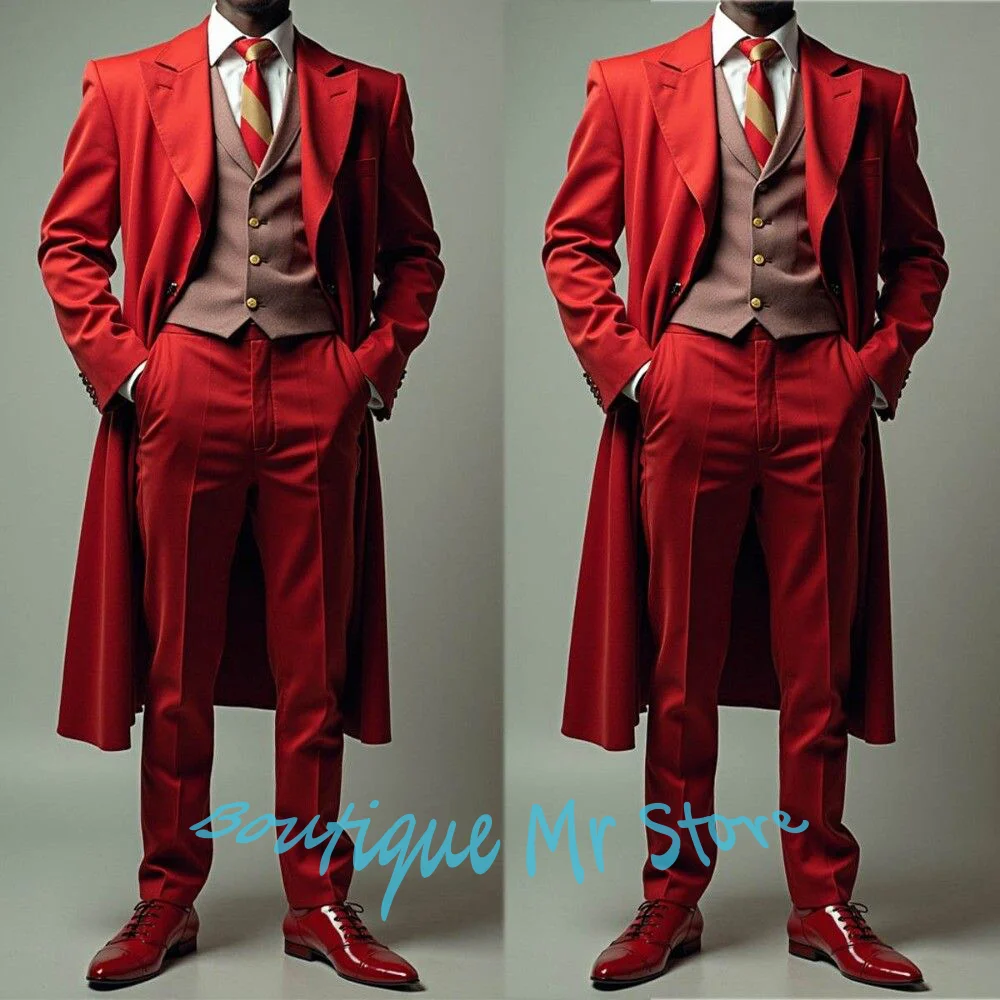 Men's Red 3 Piece Suits Elegant Long Jacket+Vest+Pants Three Pieces Set Formal Sharp Tuxedos for Evening Wedding Parties
Men's Red 3 Piece Suits Elegant Long Jacket+Vest+Pants Three Pieces Set Formal Sharp Tuxedos for Evening Wedding Parties
