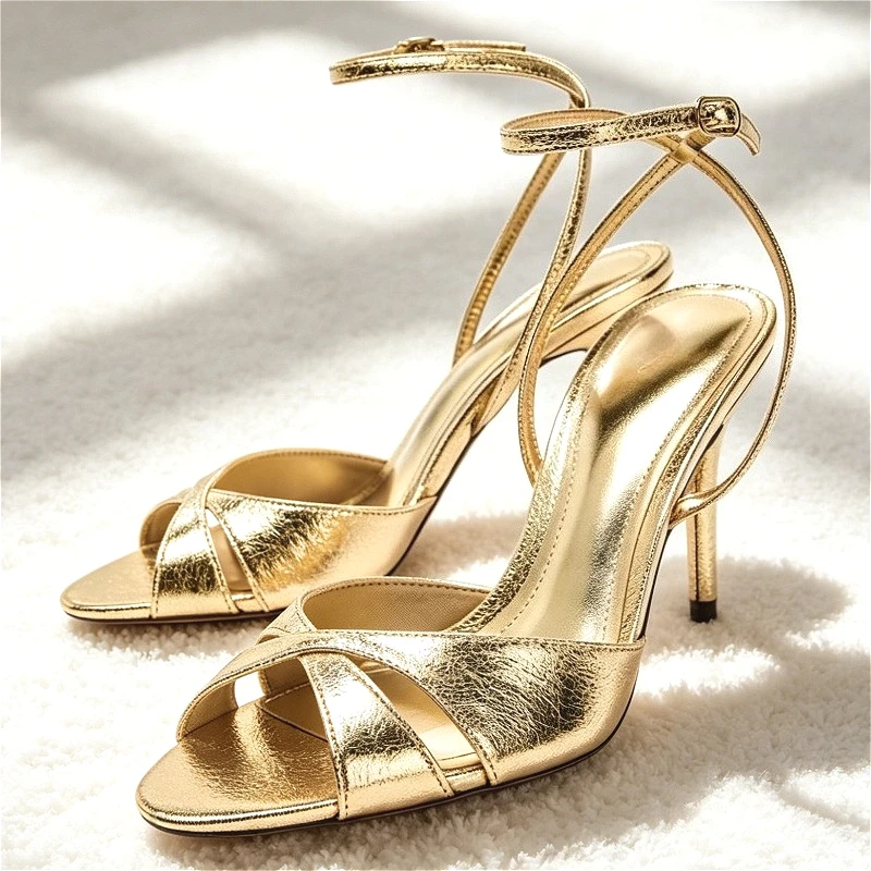 Sexy Gold Ankle Strap Heeled Sandals Women Metallic Leather Cross Strap Design Luxury Heels Ladies Summer Elegant Designer Shoe
Sexy Gold Ankle Strap Heeled Sandals Women Metallic Leather Cross Strap Design Luxury Heels Ladies Summer Elegant Designer Shoe