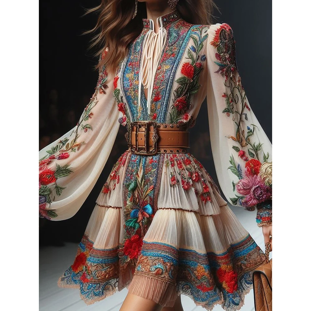 Bohemia Floral Printed Elegant Women Dress Lace Up Vintage Lantern Sleeve High Waist Autumn Holiday Mini Dress Ethnic Vestidos
Bohemia Floral Printed Elegant Women Dress Lace Up Vintage Lantern Sleeve High Waist Autumn Holiday Mini Dress Ethnic Vestidos