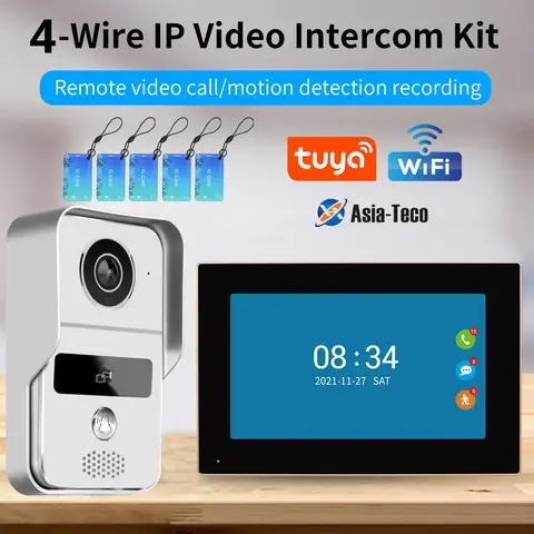 Tuya 1080P Wifi Video Doorbell 7/10inch 7 Color Touch Screen Smart APP Home Intercom Kits for RFID Access Control System Villa