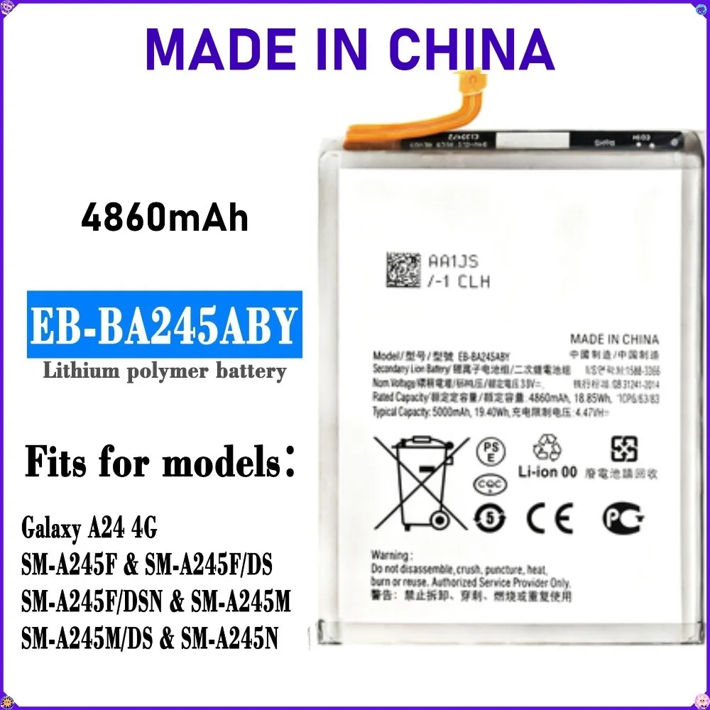 EB-BA245ABY 5000mAh Battery For Samsung Galaxy A24 4G SM-A245F SM-A245F/DSSM-A245F/DSN SM-A245M/DS
EB-BA245ABY 5000mAh Battery For Samsung Galaxy A24 4G SM-A245F SM-A245F/DSSM-A245F/DSN SM-A245M/DS