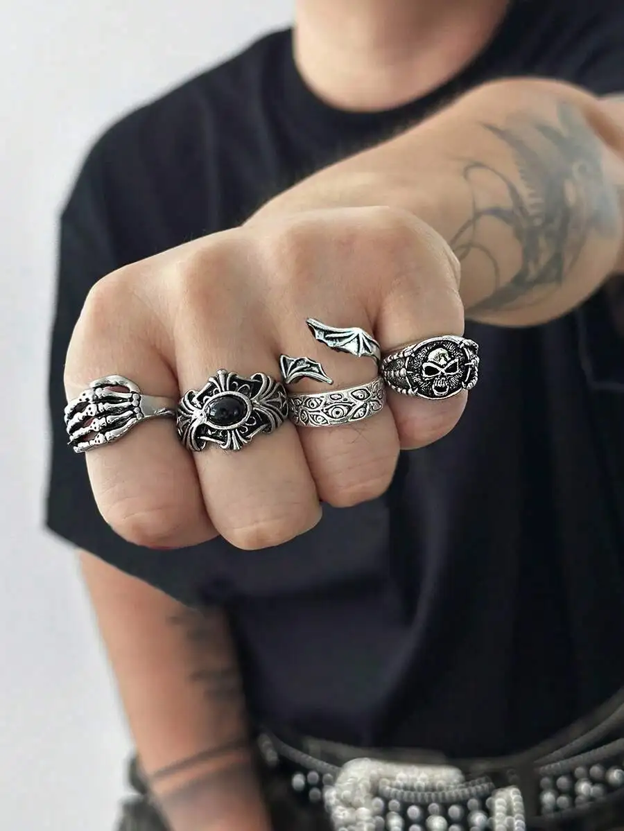 6pcs Punk Style Skull Skeleton Star Rings Set For Men
6pcs Punk Style Skull Skeleton Star Rings Set For Men