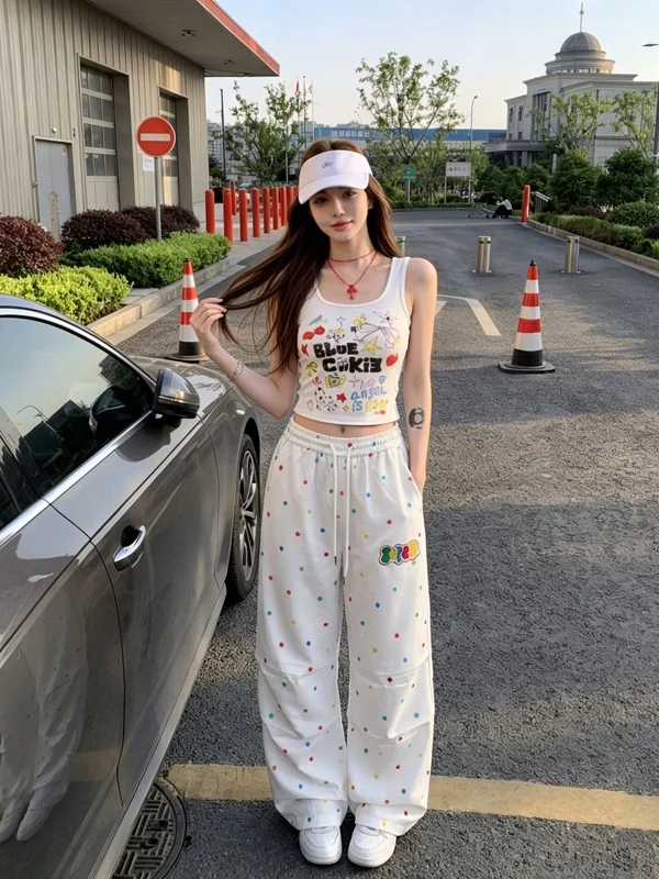 Summer New Style Slim Fit Two Piece Set Letter Print White Polka Dot Drapey Workwear Pants Fashionable Commute Style
Summer New Style Slim Fit Two Piece Set Letter Print White Polka Dot Drapey Workwear Pants Fashionable Commute Style