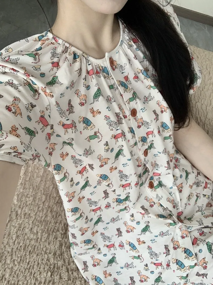 Pure Cotton Short Sleeve Sleepwear Women's Style Summer New Korean Cute Cartoon Home Clothes Can Be Worn outside Summer
Pure Cotton Short Sleeve Sleepwear Women's Style Summer New Korean Cute Cartoon Home Clothes Can Be Worn outside Summer