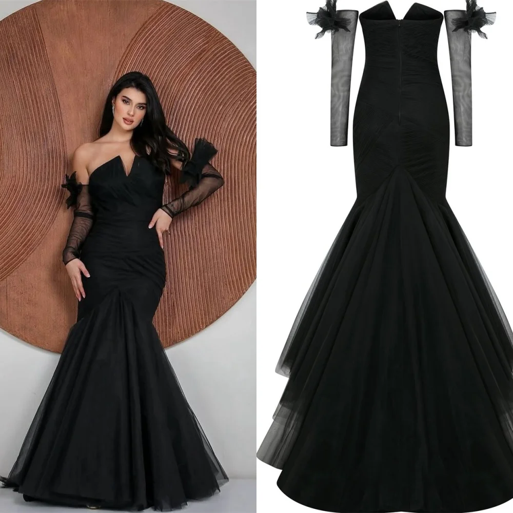Customized High Quality Black Tulle Evening Dress Fashion Strapless Detachable Sleeve Long Sleeves Zipper Back Party Gowns
Customized High Quality Black Tulle Evening Dress Fashion Strapless Detachable Sleeve Long Sleeves Zipper Back Party Gowns