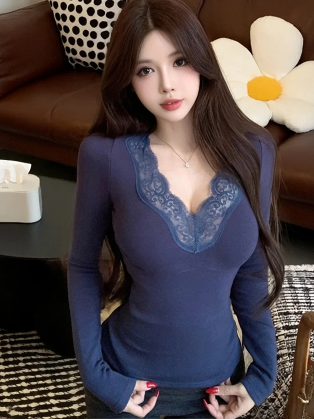 Sexy V-Neck Lace Splice Long Sleeve Base Shirt Korean Fashion Personality Match Slimming Inner Wear Top Polyester Fiber Skin-...
Sexy V-Neck Lace Splice Long Sleeve Base Shirt Korean Fashion Personality Match Slimming Inner Wear Top Polyester Fiber Skin-...