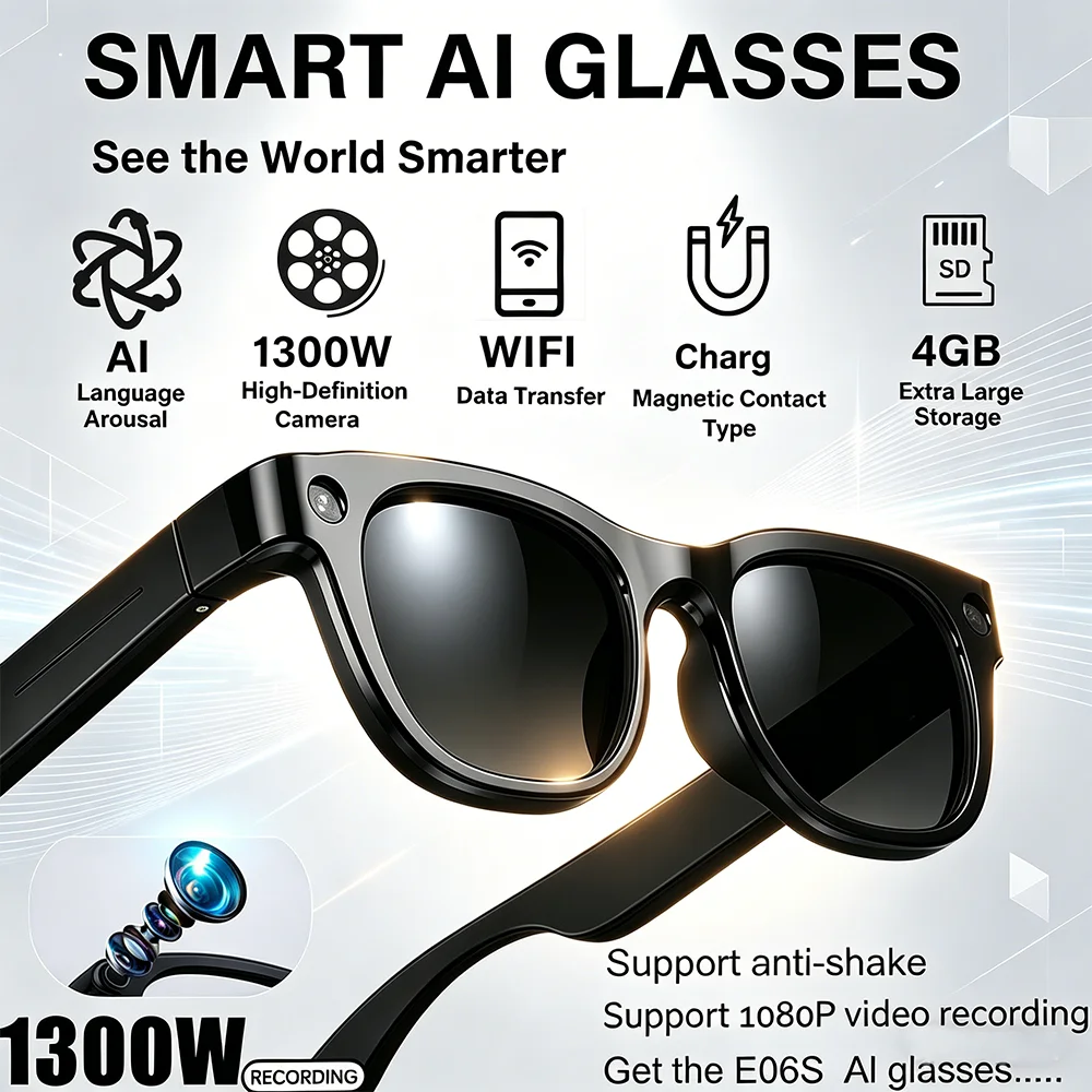 1080P Anti-shake Video Recording Smart Glasses New 1300W HD Camera OpenAI AI Real-time Translation BT Call Music Eyeglasses
1080P Anti-shake Video Recording Smart Glasses New 1300W HD Camera OpenAI AI Real-time Translation BT Call Music Eyeglasses