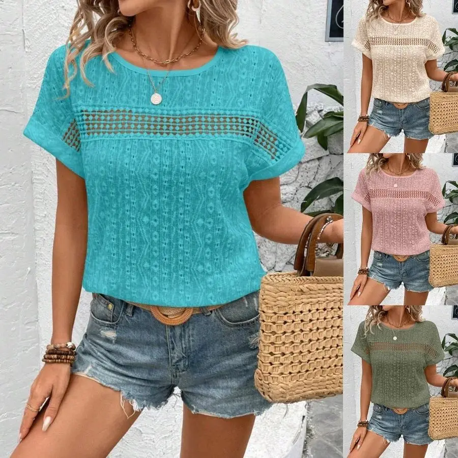 Summer Lace Hollowed out round Neck Bat Sve Tshirt Women Cleanfit Style Non-deformable A-line Sleeve Polyester Fabric
Summer Lace Hollowed out round Neck Bat Sve Tshirt Women Cleanfit Style Non-deformable A-line Sleeve Polyester Fabric