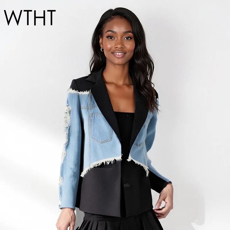 WTHT Fashion Women's Spliced Contrast Color Burr Edge Denim Coats Trendy Long Sleeves Lapel Jackets Female 2025 Autumn 1LS2360
WTHT Fashion Women's Spliced Contrast Color Burr Edge Denim Coats Trendy Long Sleeves Lapel Jackets Female 2025 Autumn 1LS2360