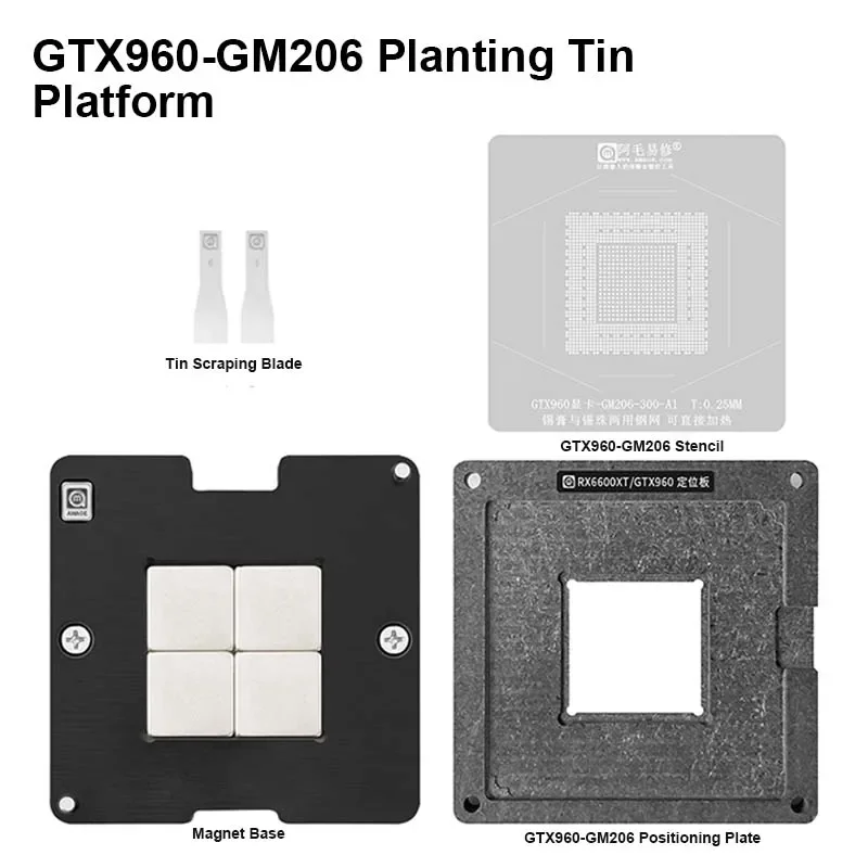 AMAOE 0,25 мм BGA трафарет для GTX960 графическая фотомагнитная посадка Оловянная платформа комплект
AMAOE 0,25 мм BGA трафарет для GTX960 графическая фотомагнитная посадка Оловянная платформа комплект