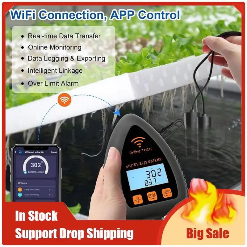 Wifi PH Monitor Hydroponic PH Meter EC And TDS Tester 5In1 Hydroponic Nutrients Tester With Data Logging US Plug
Wifi PH Monitor Hydroponic PH Meter EC And TDS Tester 5In1 Hydroponic Nutrients Tester With Data Logging US Plug