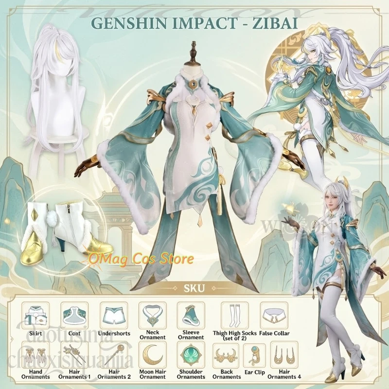 Anime Game Genshin Impact Cosplay Zibai Retro Uniform Chinese Fairy Green Dress Qipao Cheongsam White Wigs Halloween Chr
Anime Game Genshin Impact Cosplay Zibai Retro Uniform Chinese Fairy Green Dress Qipao Cheongsam White Wigs Halloween Chr