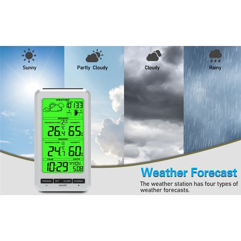 B17B Wireless In/Outdoor Thermometer Temperature Humidity Monitor With Moon Phase Weather Forecast Weather Station
B17B Wireless In/Outdoor Thermometer Temperature Humidity Monitor With Moon Phase Weather Forecast Weather Station