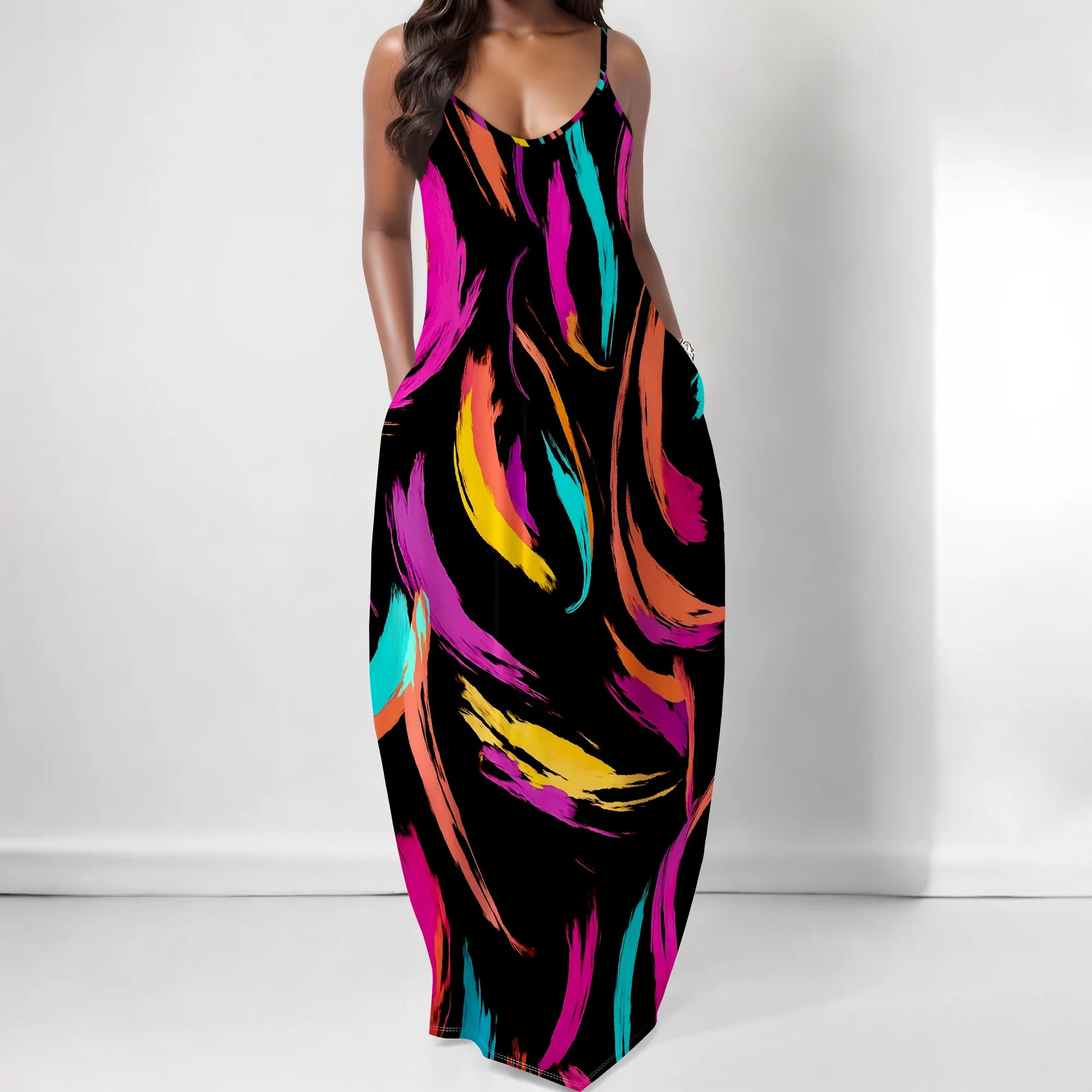 Colorful Brush Stroke Maxi Dress XS-3XL Spaghetti Strap Loose Fit for Juneteenth, Pride Month or Afro Street Festival Look
Colorful Brush Stroke Maxi Dress XS-3XL Spaghetti Strap Loose Fit for Juneteenth, Pride Month or Afro Street Festival Look