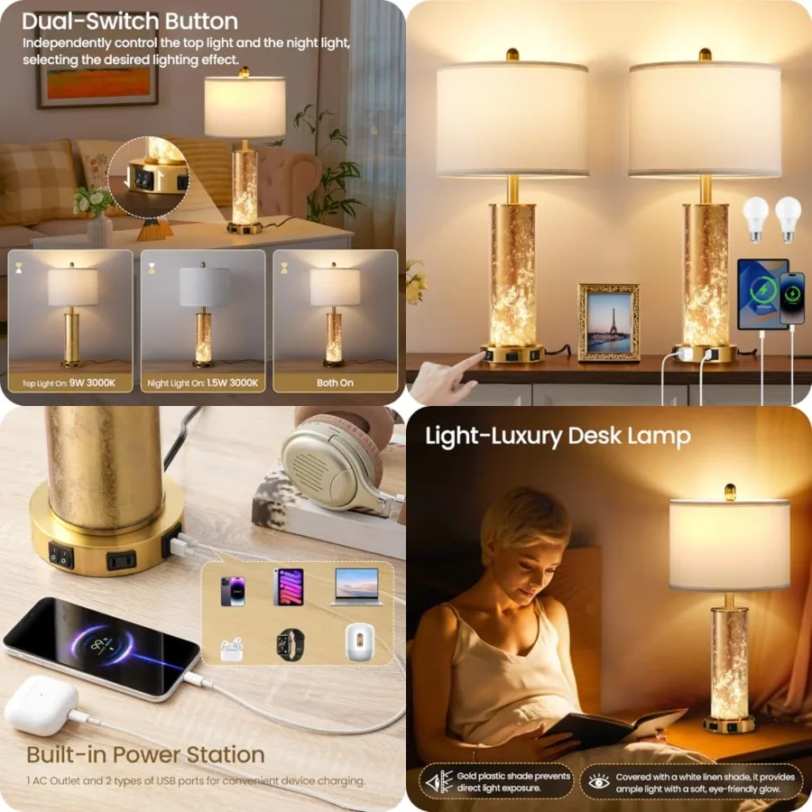 25.6" Gold Table Lamps Set of 2, Tall Bedside Lamps with Nightlight, Modern Nightstand Lamp with USB Ports, Desk Lamp for Bedro
25.6" Gold Table Lamps Set of 2, Tall Bedside Lamps with Nightlight, Modern Nightstand Lamp with USB Ports, Desk Lamp for Bedro