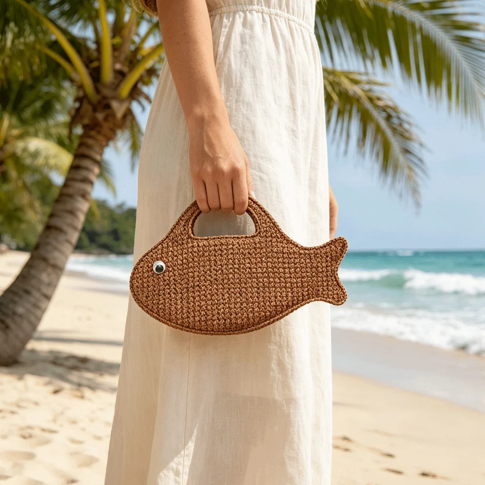 Fashion Large Capacity Woven Bag Straw Knit Fish Shaped Handbag Eco-Friendly Lightweight Shopping Bag Daily
Fashion Large Capacity Woven Bag Straw Knit Fish Shaped Handbag Eco-Friendly Lightweight Shopping Bag Daily