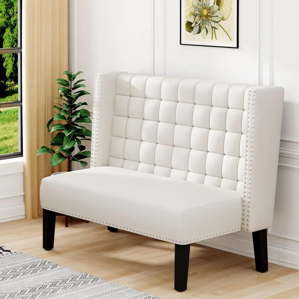 Leather Loveseat and Upholstered Bench with High Back Banquette Sofa and Wood Legs for Living and Dining Rooms
Leather Loveseat and Upholstered Bench with High Back Banquette Sofa and Wood Legs for Living and Dining Rooms