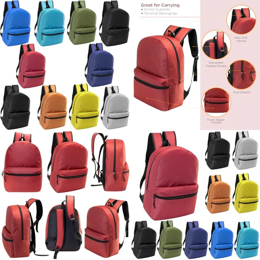 17" School Backpacks for - Backpacks in Bulk for Elementary, Middle, and High School Students, 10 Pack
17" School Backpacks for - Backpacks in Bulk for Elementary, Middle, and High School Students, 10 Pack