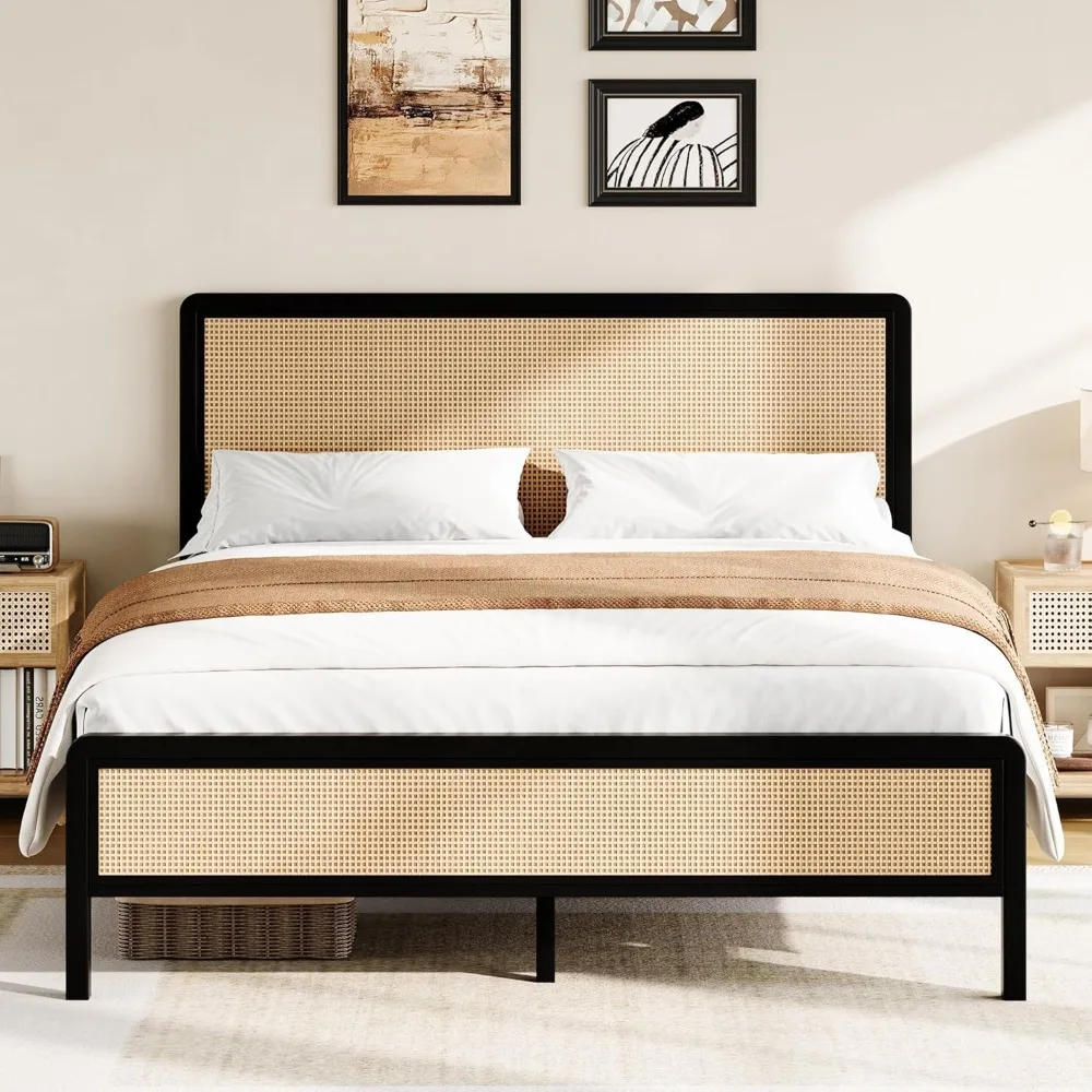 Rattan Full Bed Frame with Headboard, Boho Rattan Bed Frame Full, Metal Platform Bed Frame, Frames with Steel Slats Support,
Rattan Full Bed Frame with Headboard, Boho Rattan Bed Frame Full, Metal Platform Bed Frame, Frames with Steel Slats Support,