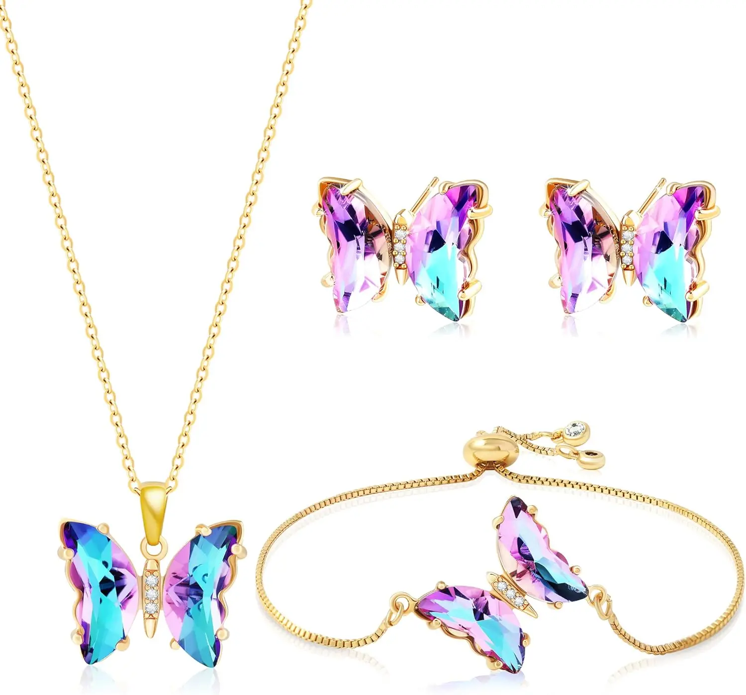 Набор украшений Miss Right Butterfly Crystal: колье с бабочкой, серьги-гвоздики, браслет-боло, регулируемое кольцо для женщин, переливающийся цвет
Набор украшений Miss Right Butterfly Crystal: колье с бабочкой, серьги-гвоздики, браслет-боло, регулируемое кольцо для женщин, переливающийся цвет