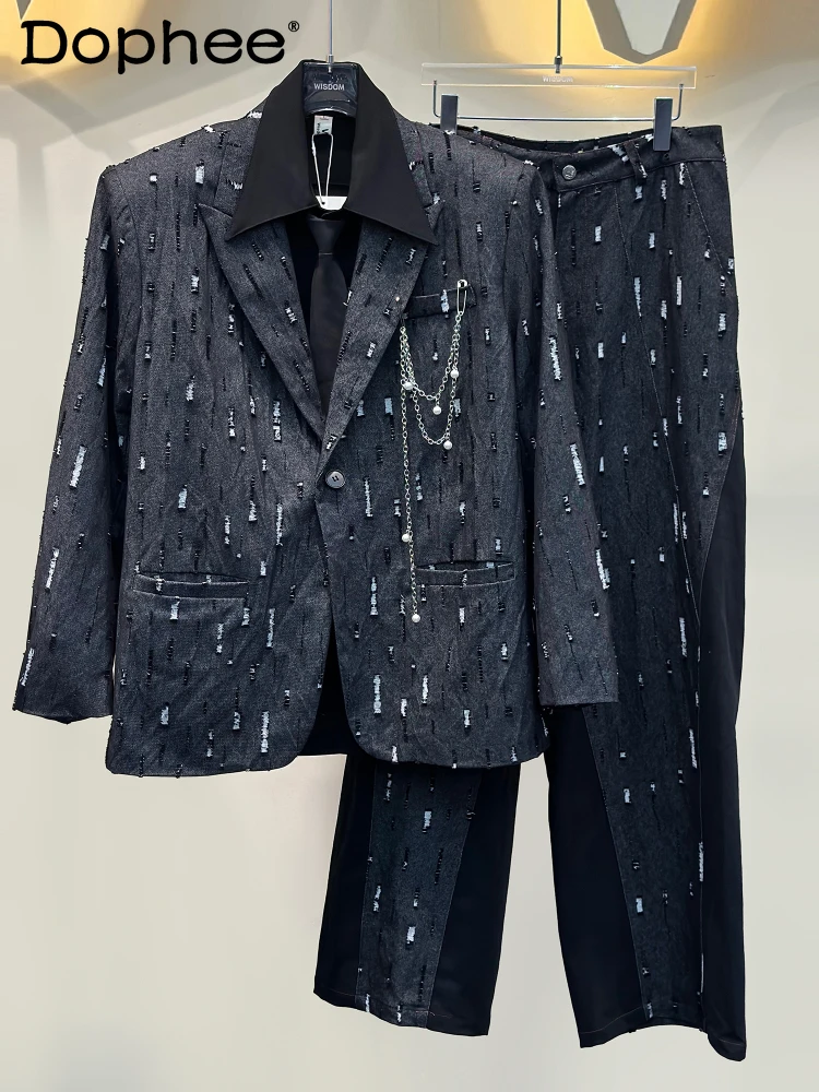 Men's Sets Men 2025 Four Seasons Wear High-end Pearl Chain Hole Design Blazers Pants Trendy 2pcs Loose Versatile Two-piece Sets
Men's Sets Men 2025 Four Seasons Wear High-end Pearl Chain Hole Design Blazers Pants Trendy 2pcs Loose Versatile Two-piece Sets