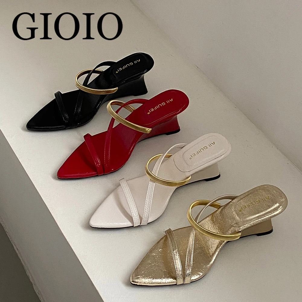《GIOIO》Designer Wedges Women Sandals Summer Female Shoes Slippers Black Sexy Pointed Toe Elegant Dress Women's High Heels
《GIOIO》Designer Wedges Women Sandals Summer Female Shoes Slippers Black Sexy Pointed Toe Elegant Dress Women's High Heels