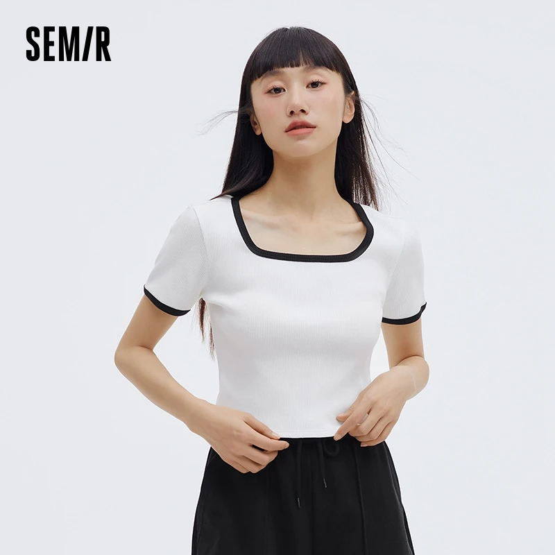 Semir Short-sleeved T-shirt Women PJ Casual Home Interior Fashionable Sweet Vest Square Neck Knitted T-shirt
Semir Short-sleeved T-shirt Women PJ Casual Home Interior Fashionable Sweet Vest Square Neck Knitted T-shirt