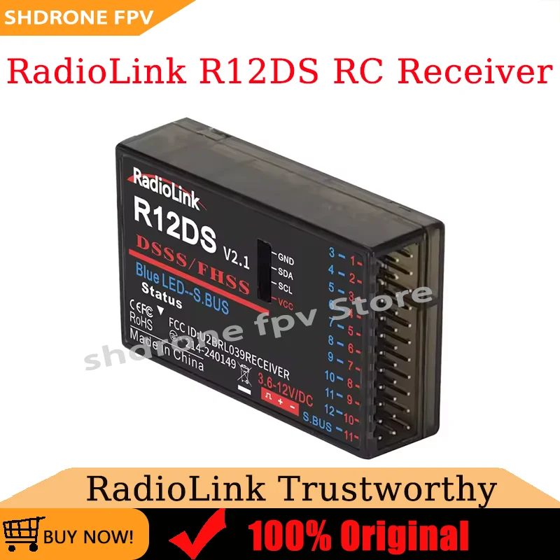 RadioLink R12DS RC Receiver 12CH 4000m Control Distance Real-time Telemetry with Transmitter AT9/AT9S/AT9S Pro for RC Module