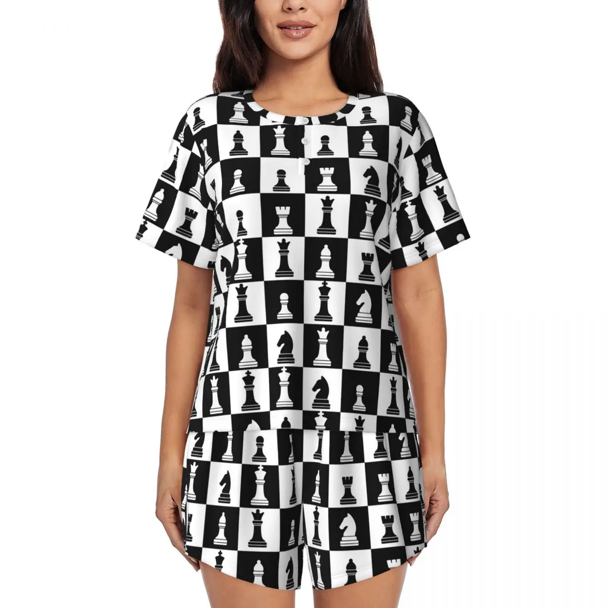 Black And White Chess Board Pattern Round Neck Short Sleeve Nightgowns for Sleeping Women Loose Pajama Set Short Pants
Black And White Chess Board Pattern Round Neck Short Sleeve Nightgowns for Sleeping Women Loose Pajama Set Short Pants