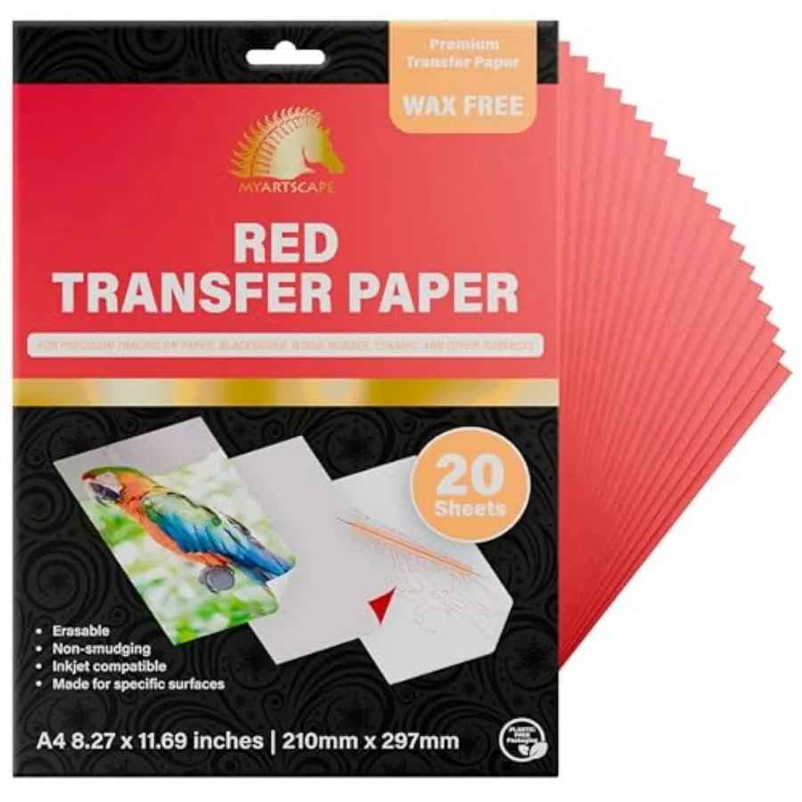 Graphite Transfer Paper, 20 Red Sheets - Wax Free - Erasable - Smudge-Free - Ideal for Drawing and Tracing - Premium Arts and C
Graphite Transfer Paper, 20 Red Sheets - Wax Free - Erasable - Smudge-Free - Ideal for Drawing and Tracing - Premium Arts and C